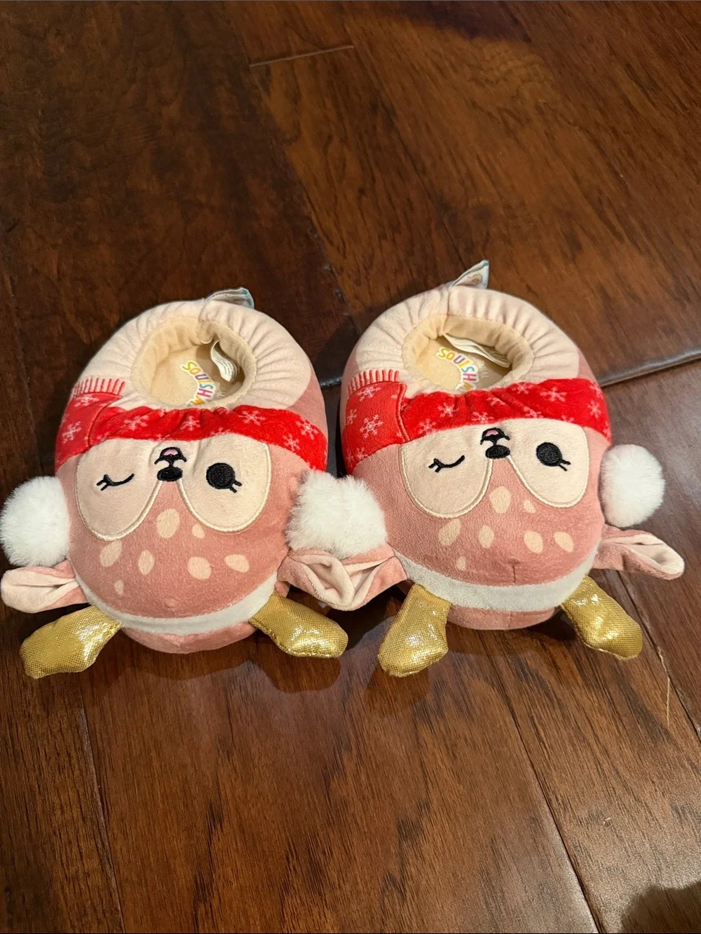 Squishmallows Kids Deer Slippers - Pink, Red, Gold, White